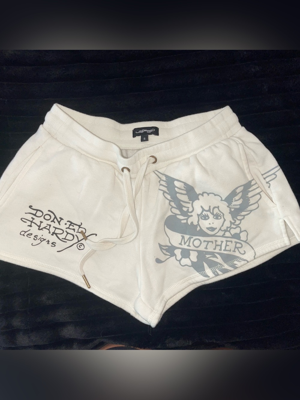Ed Hardy White Graphic 'Mother' Athletic Shorts with Drawstring
